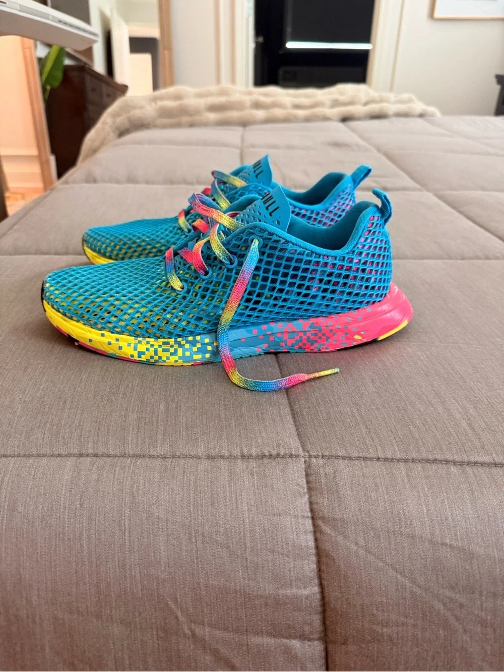 NOBULL Teal Mesh Athletic Shoes with Rainbow Sole